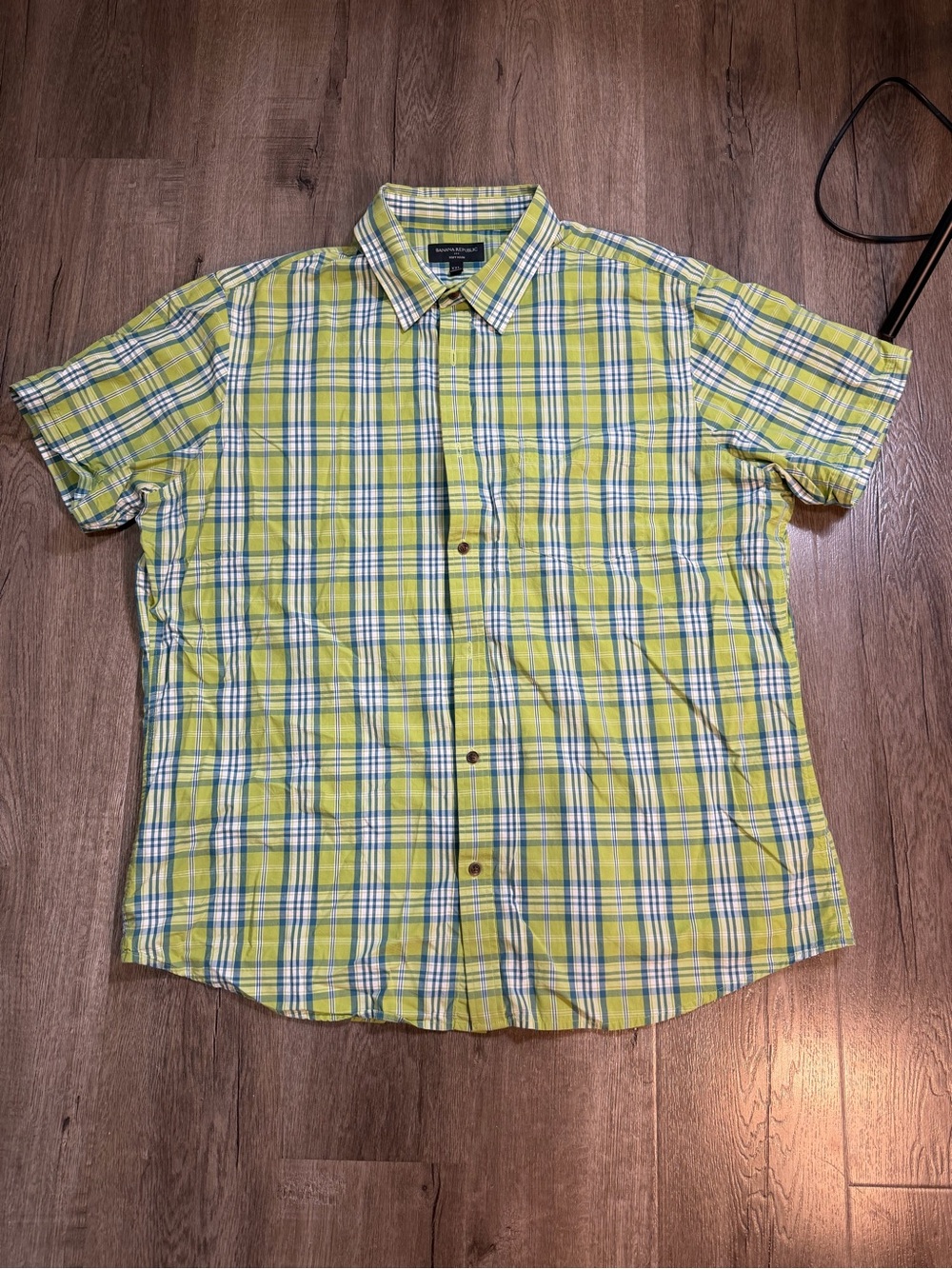 Banana Republic Yellow and Blue Plaid Short Sleeve Button-Down Shirt